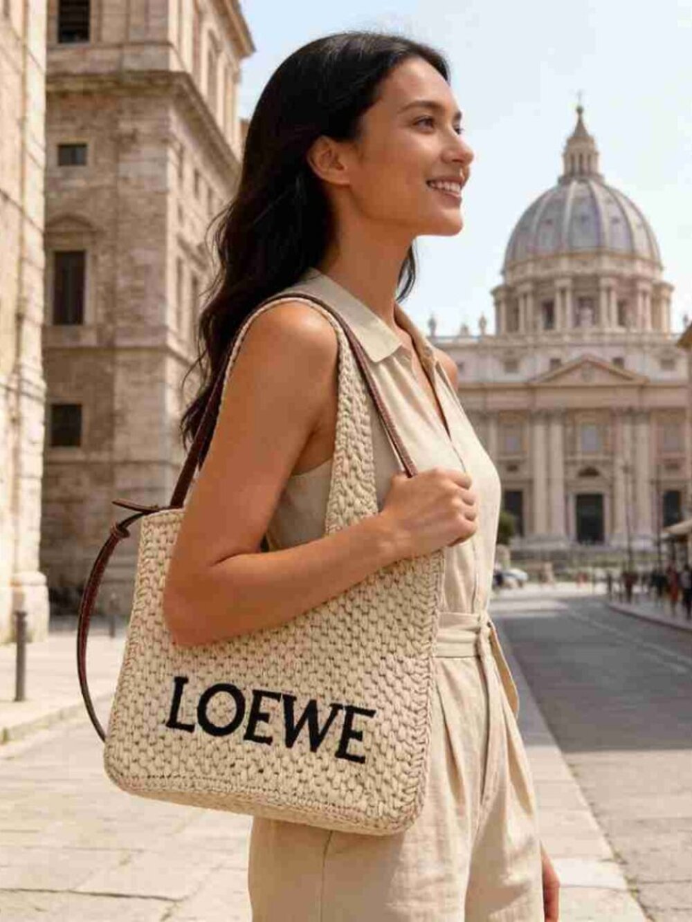 Loewe Beige Straw Shoulder Bag